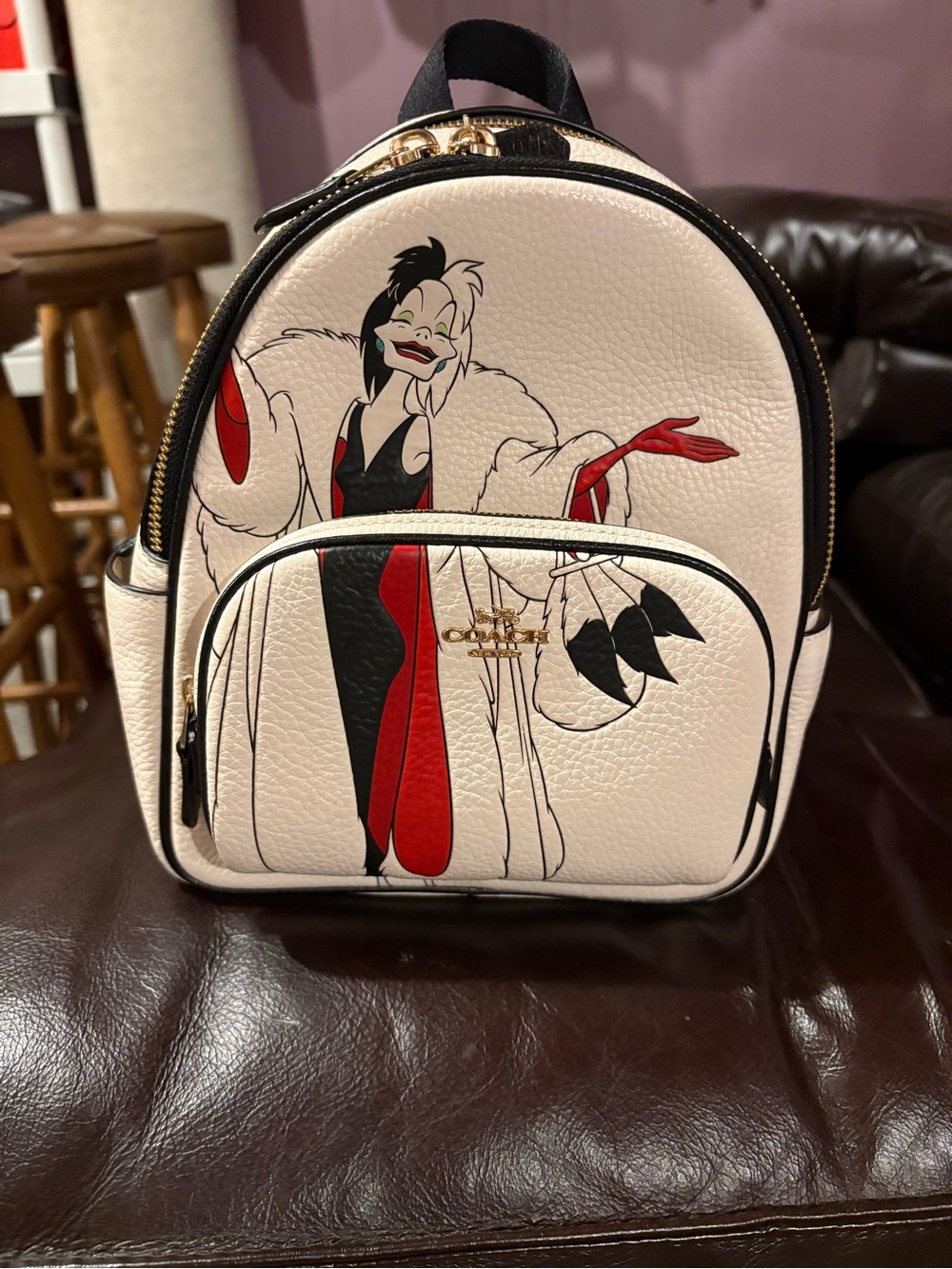 Coach White Mini Backpack with Red & Black Graphic